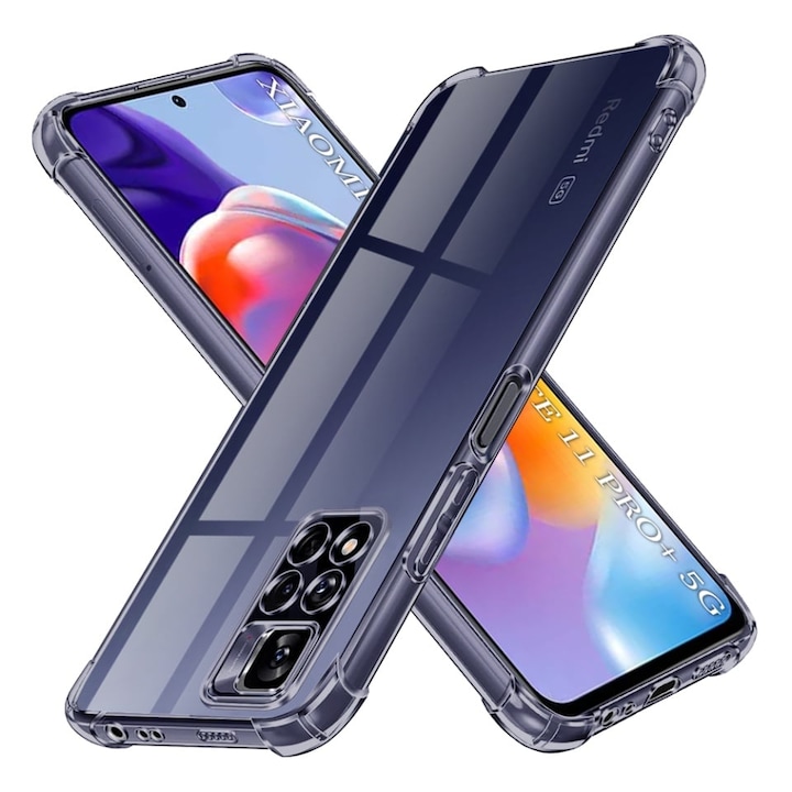 Husa pentru Xiaomi Redmi Note 11 Pro+ 5G, SKYDDAR INNOVATION, Shockproof Clear Silicone, Silicon Slim, set cu sticker, Fumuriu