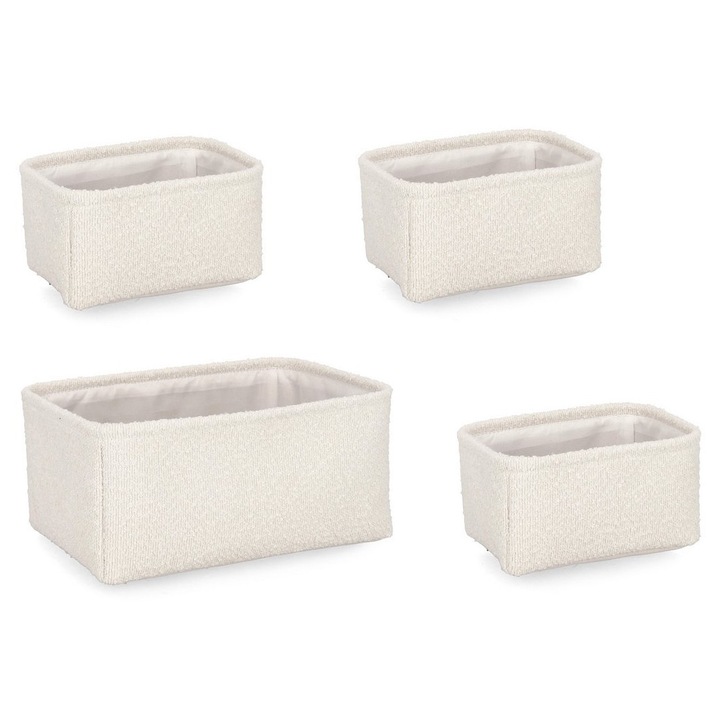 4 db-os fehér textil tárolókosár szett Hymar 3x 23x16x12h, 35x25x16h