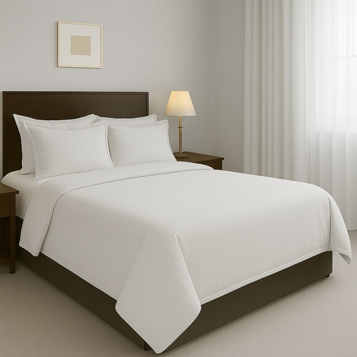 Двойно спално бельо, 100% памучен ранфорс, 4 броя, 240 x 260 см, Lenzerii Deosebite, бяло