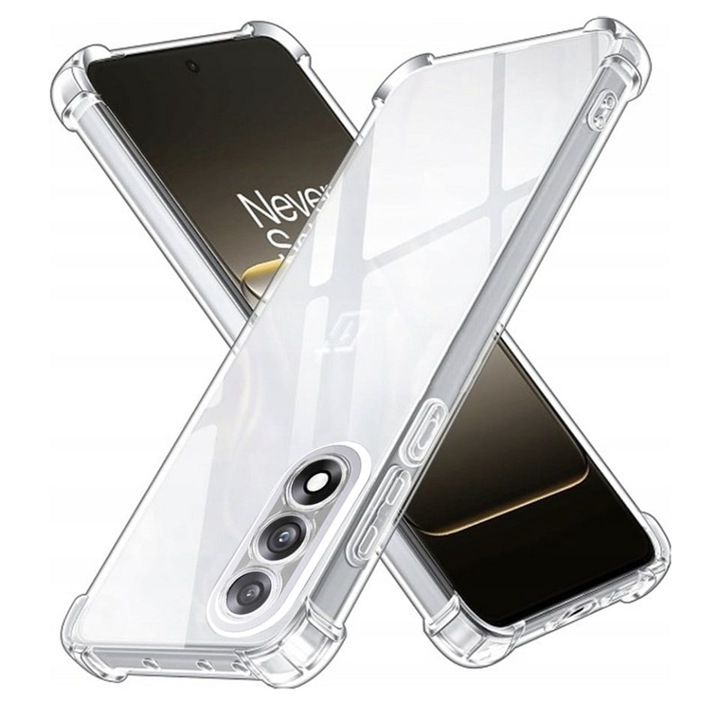 Husa pentru OnePlus Nord 5, SKYDDAR INNOVATION, Shockproof Clear Silicone, Silicon Slim, set cu sticker, Transparenta