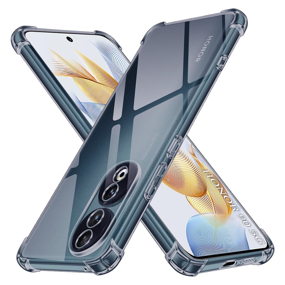 Husa pentru Honor 90, SKYDDAR INNOVATION, Shockproof Clear Silicone, Silicon Slim, set cu sticker, Fumuriu