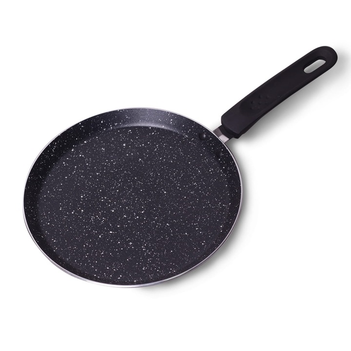 Tigaie pentru clatite 26 cm – strat antiaderent marmorat, compatibila cu inductie si gaz, maner ergonomic Kamille