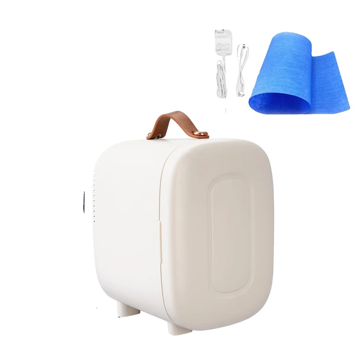 Frigider auto mini, design compact, functii de racire si incalzire, alb, 7.67x11.26x10.35in