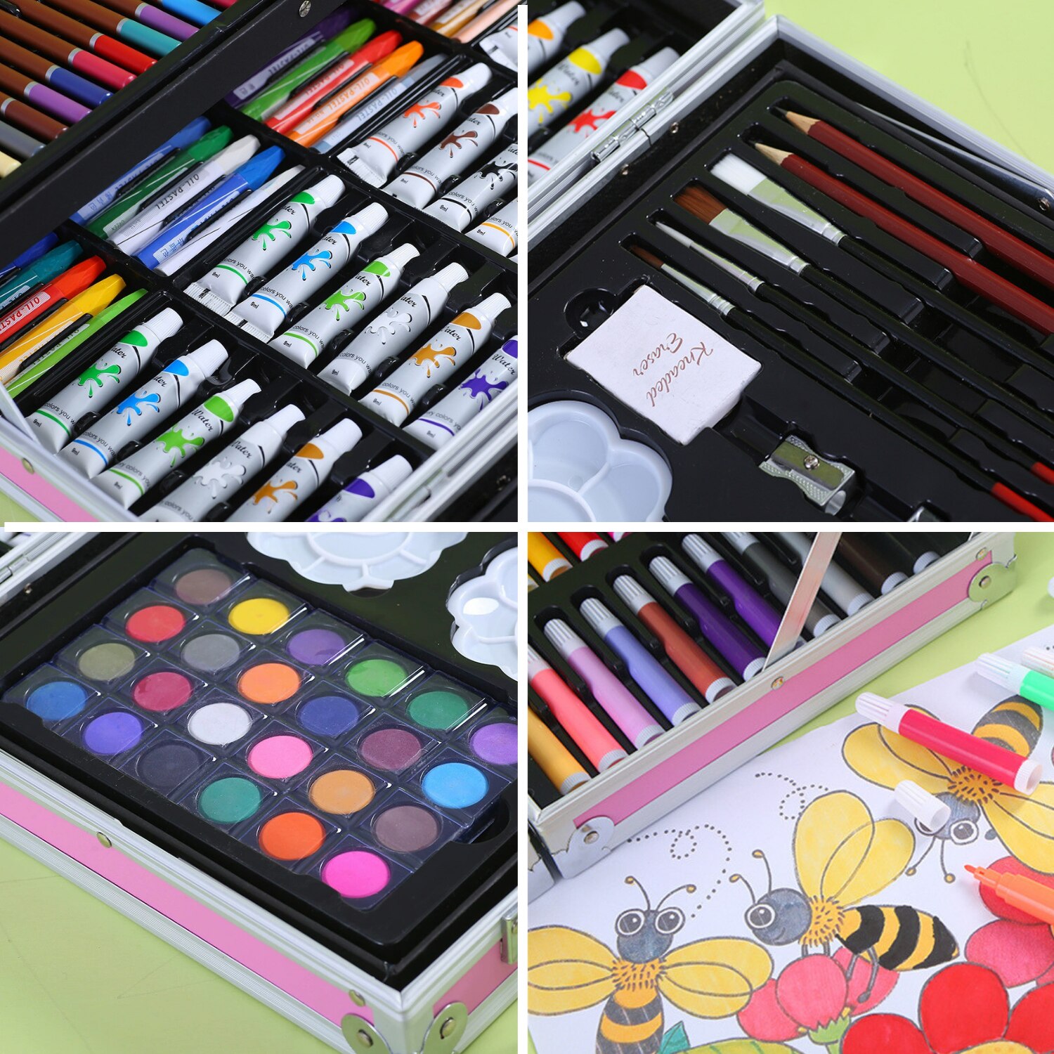Set de pictura si desen pentru copii, 145 piese, Cutie Metalica
