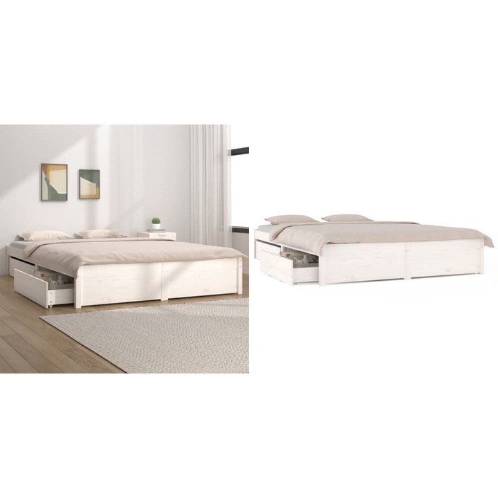 Cadru de pat cu sertare, alb, 160x200 cm