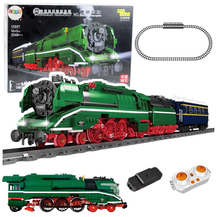 Set de constructie locomotiva RC, LEAN Toys, 2348 elemente, dimensiuni 86x10,5x8cm