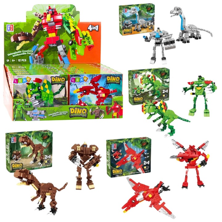 Blocuri de constructie 2 in 1 cu robot dinozaur, mix de 50-70 buc.
