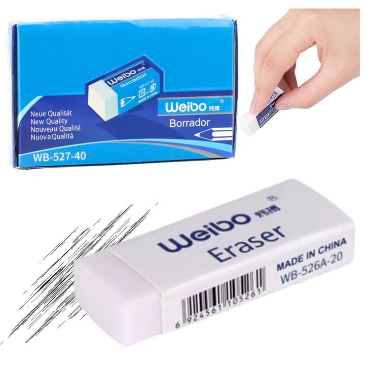 Guma de sters Weibo WB-527-40, alba, 3,5x1,5x1cm