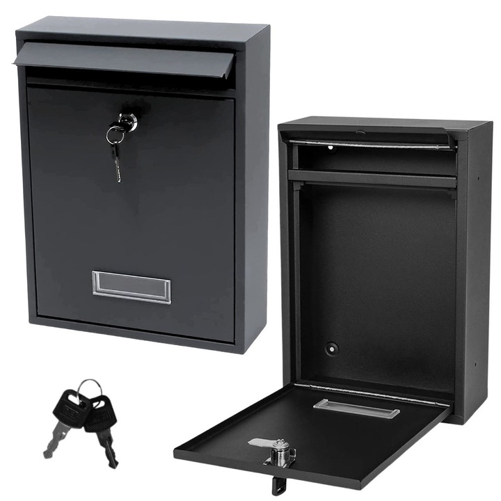 Levélszekrény, Horganyzott acél, 32x21.5x8.5 cm, Fekete