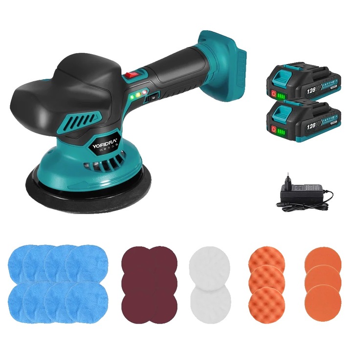 Polizor electric pentru masini Yofidra, 150mm, 7000 RPM, set cu 2 baterii