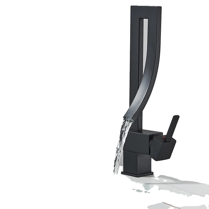 Fürdőszobai csaptelep, 360°-ban forgatható, matt fekete, pultra szerelhető, egykaros