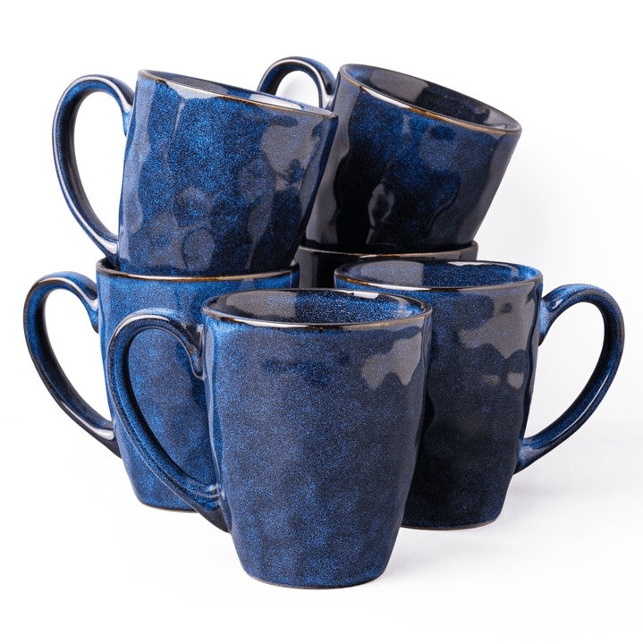 Set de cani albastre Uminami pentru 6 persoane Set modern rezistent la masina de spalat vase