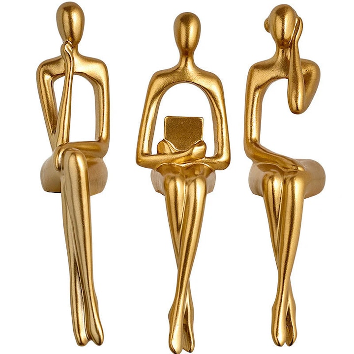 Set 3 statuete decorative Vivendo Golden Muse, auriu, 17cm