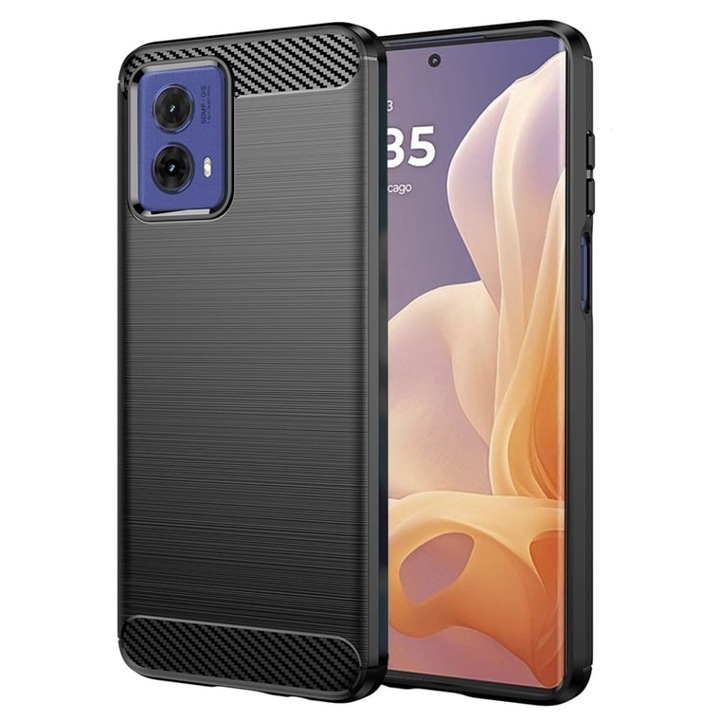 Husa pentru Motorola Moto G85, SKYDDAR INNOVATION, Carbon Silicone, din Silicon Slim, cu textura Fibra Carbon, set cu sticker, Negru