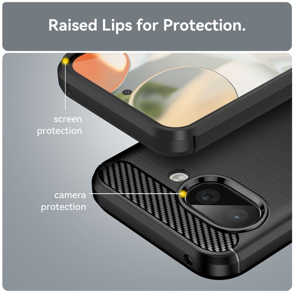 Husa pentru Google Pixel 9a, SKYDDAR INNOVATION, Carbon Silicone, din Silicon Slim, cu textura Fibra Carbon, set cu sticker, Negru
