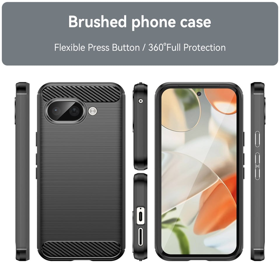 Husa pentru Google Pixel 9a, SKYDDAR INNOVATION, Carbon Silicone, din Silicon Slim, cu textura Fibra Carbon, set cu sticker, Negru