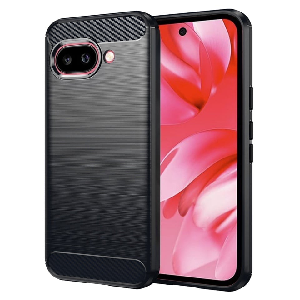 Husa pentru Google Pixel 9a, SKYDDAR INNOVATION, Carbon Silicone, din Silicon Slim, cu textura Fibra Carbon, set cu sticker, Negru