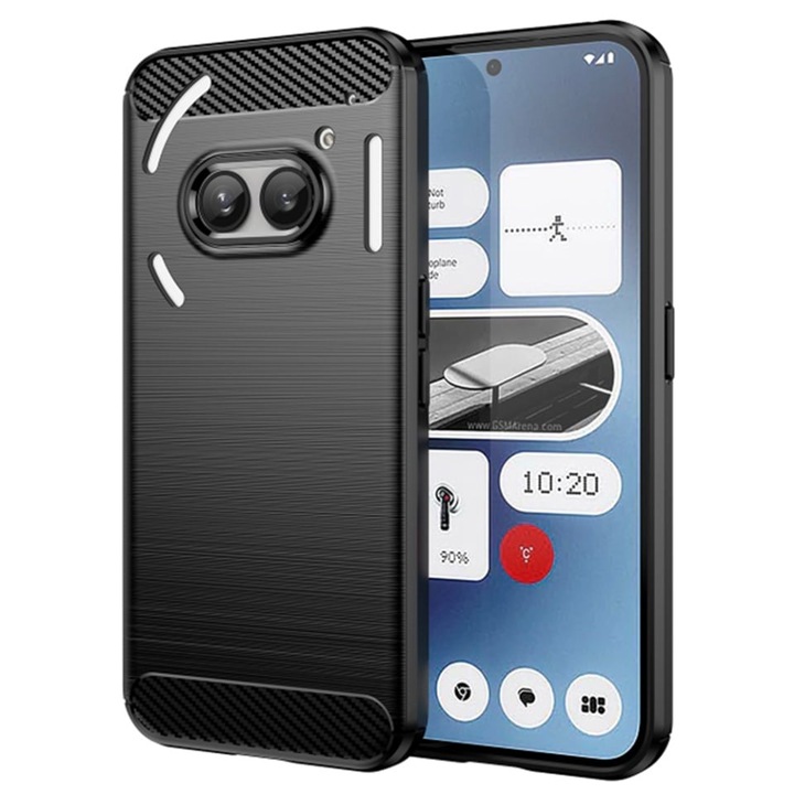 Husa pentru Nothing Phone (2a) / Phone (2a) Plus, SKYDDAR INNOVATION, Carbon Silicone, din Silicon Slim, cu textura Fibra Carbon, set cu sticker, Negru