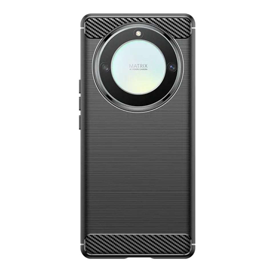 Husa pentru Honor Magic6 Lite, SKYDDAR INNOVATION, Carbon Silicone, din Silicon Slim, cu textura Fibra Carbon, set cu sticker, Negru