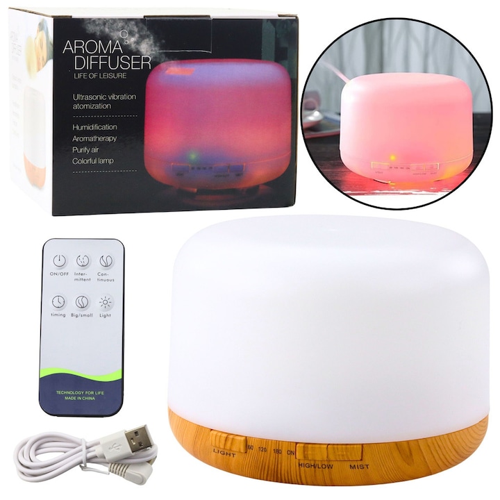 Difuzor Aromaterapie si Umidificator eBA®, silentios, lumina ambientala cu efect de flacara si oprire automata