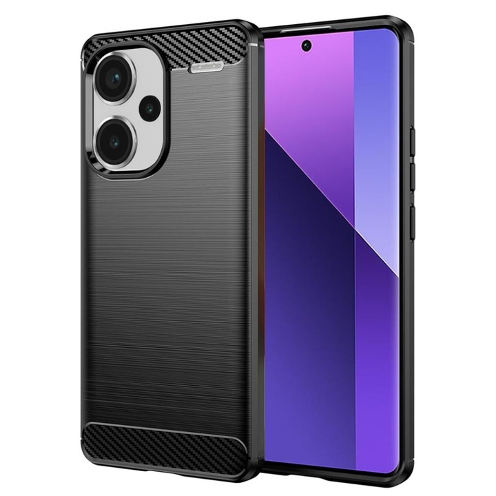 Husa pentru Xiaomi Redmi Note 13 Pro+ 5G, SKYDDAR INNOVATION, Carbon Silicone, din Silicon Slim, cu textura Fibra Carbon, set cu sticker, Negru