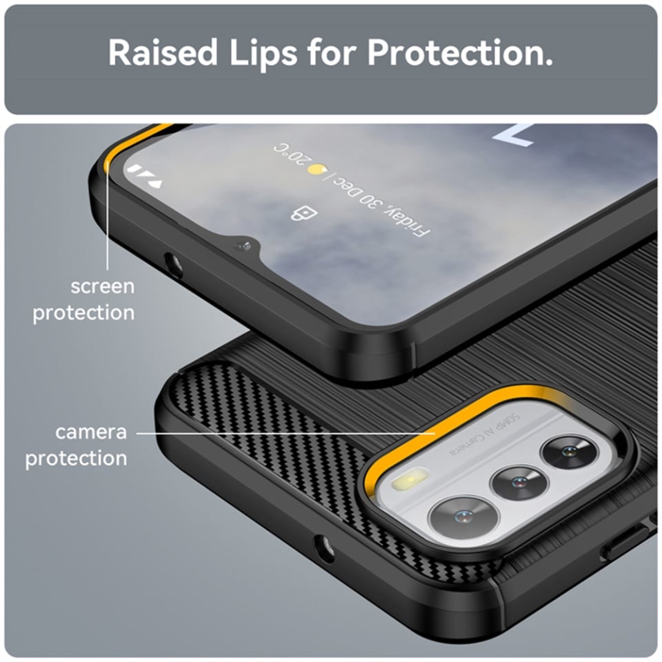 Husa pentru Nokia G42, SKYDDAR INNOVATION, Carbon Silicone, din Silicon Slim, cu textura Fibra Carbon, set cu sticker, Negru