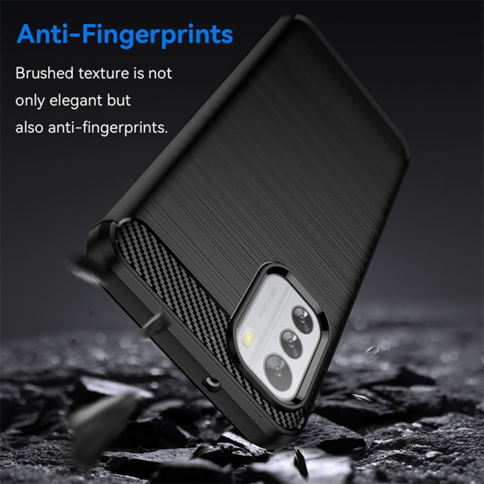Husa pentru Nokia G42, SKYDDAR INNOVATION, Carbon Silicone, din Silicon Slim, cu textura Fibra Carbon, set cu sticker, Negru