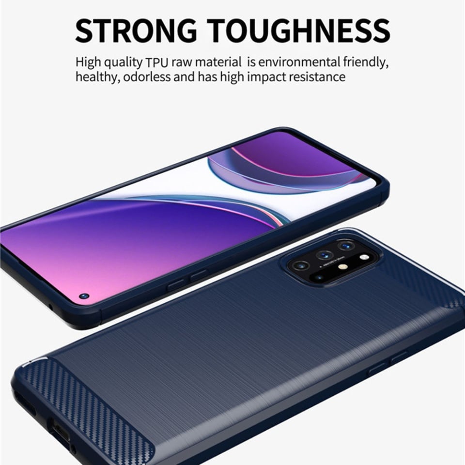 Husa pentru OnePlus 9, SKYDDAR INNOVATION, Carbon Silicone, din Silicon Slim, cu textura Fibra Carbon, set cu sticker, Negru