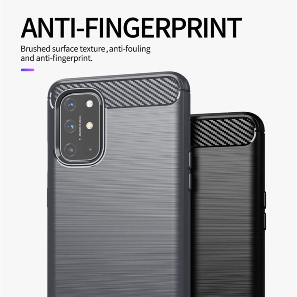 Husa pentru OnePlus 9, SKYDDAR INNOVATION, Carbon Silicone, din Silicon Slim, cu textura Fibra Carbon, set cu sticker, Negru
