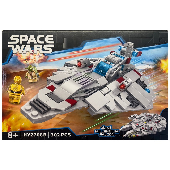 Star Wars építőkészlet 4 az 1-ben Millennium Falcon, Starfighter, 302 darabos