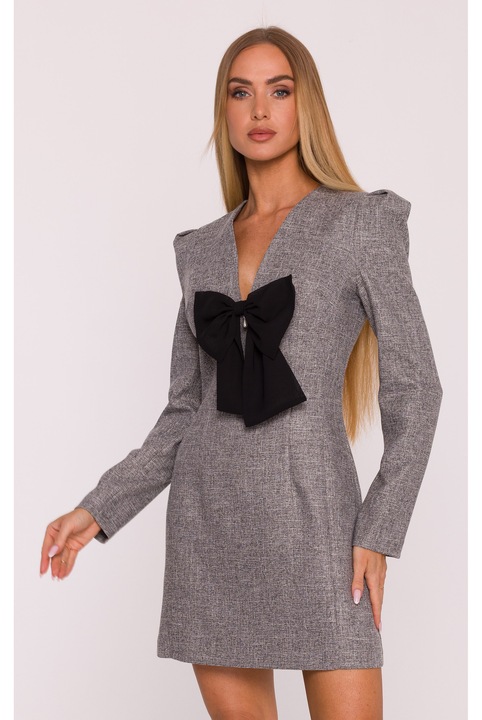 Мини рокля, M869 Дълъг ръкав, Рокля от шифон с, Графитено сиво