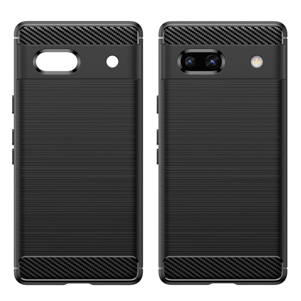 Husa pentru Google Pixel 7a, SKYDDAR INNOVATION, Carbon Silicone, din Silicon Slim, cu textura Fibra Carbon, set cu sticker, Negru