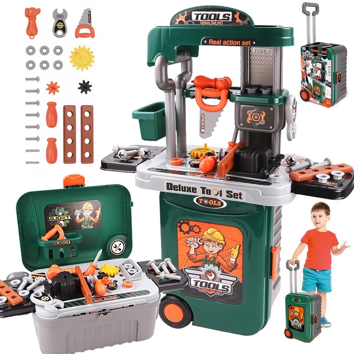 Banc de lucru jucărie Rovo 952, 35 piese, set unelte, 70x22x48cm