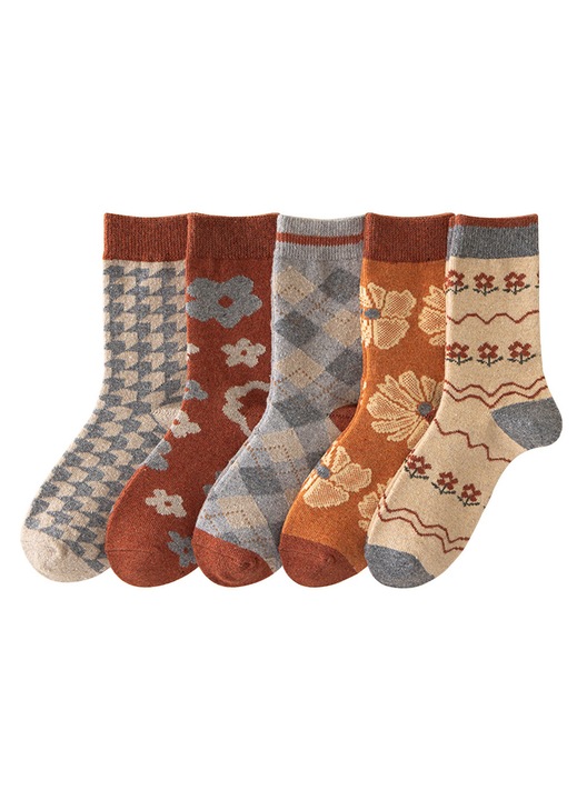 Set de 5 perechi sosete dama femeie ciorape de blana, mediu, bumbac/poliester/elastan, multicolor, 35-40 UE