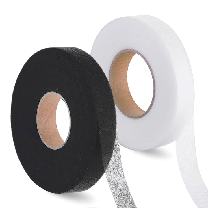 2 db AYSTOAYS® vasalható szegélyszalag szett, Varrás nélkül, Kétoldalas ragasztó, Vasalható textilragasztó ruházathoz, Szövetmerevítő, Egyszerűen használható, Ruházathoz, 64 m x 2 cm, Fekete/Fehér