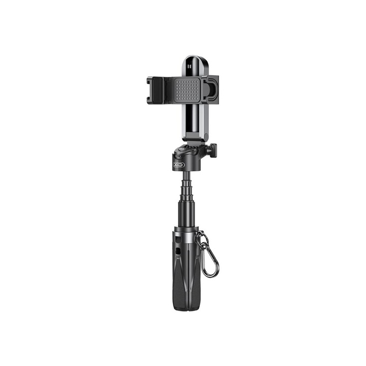Suport Selfie XO‑SS21 cu tripod pliabil, Telecomanda Bluetooth, aluminiu & ABS, Negru
