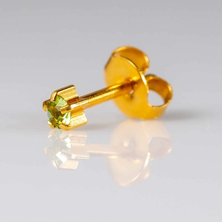 Cercei medicinali sterili Caflon, hipoalergenici, piatra peridot, metal galben, 1 pereche, pentru bebelusi