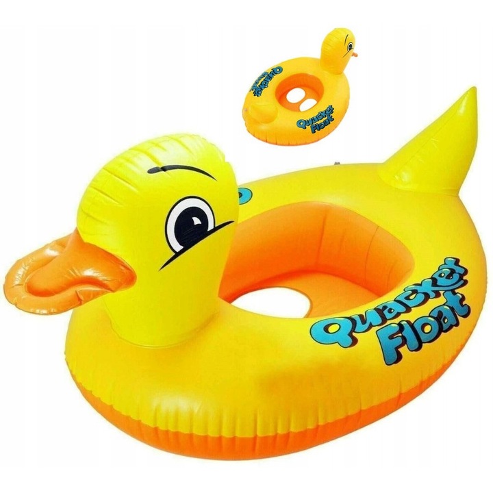 Saltea gonflabila, Rata, 75cm, pentru copii, din PVC, pentru inot, cu orificii pentru picioare, cu camere de aer separate, Multicolor, Contine: 1 bucata, Material: PVC, Ideal pentru copii cu varsta de pana la 6 ani, Sigur, Calitate inalta