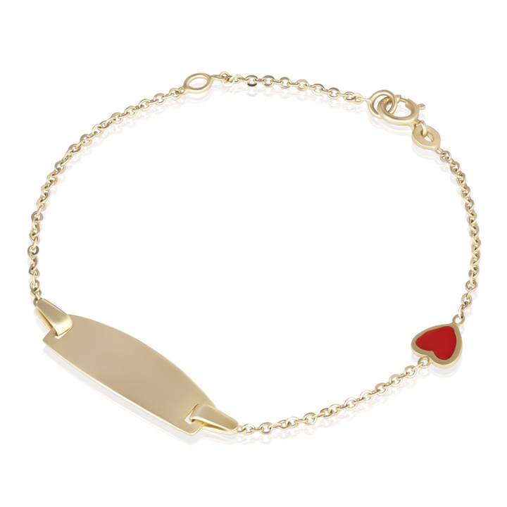 Brarata pentru Copii din Aur Galben de 14K cu Placuta Nume si Inima Rosie, Sandra Ferretti