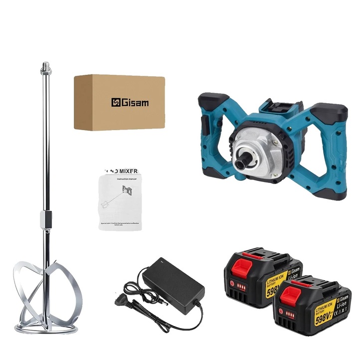 Elektromos mixer, Gisam, 2 elem, szénkefe nélküli motor, állítható sebesség, 1700 W, kék/fekete