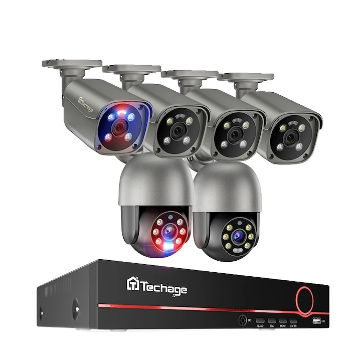 Kit de supraveghere video ENVIO complet IP POE cu 7 camere FULL COLOR 4MP PESS-KIT7CHMDFM70H400DLM-HDD