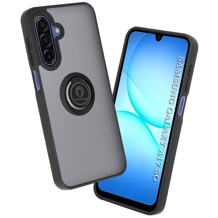 Husa de protectie compatibila cu Samsung Galaxy A17 5G, Glinth, inel magnetic, TPU, Negru-Transparent