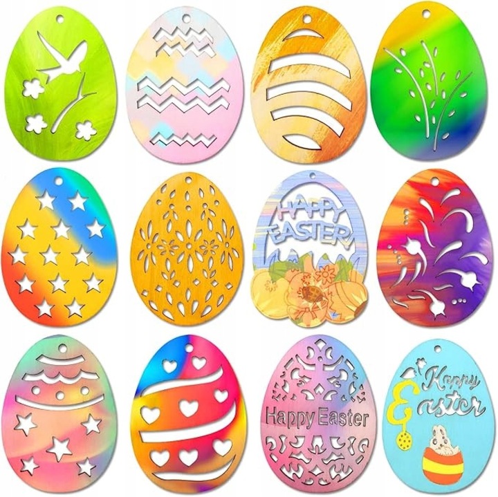 Set 48 Oua de Paste, Lemn, 5.8 x 8cm, Multicolor