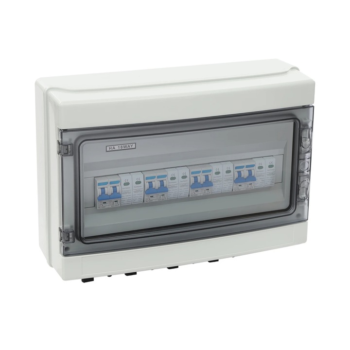 Cutie de combinare PV DC pentru panouri solare, 4 intrari/4 iesiri, 1000 V DC, 4 stringuri, Etansa la apa, ABS+PC+cauciuc, Alb