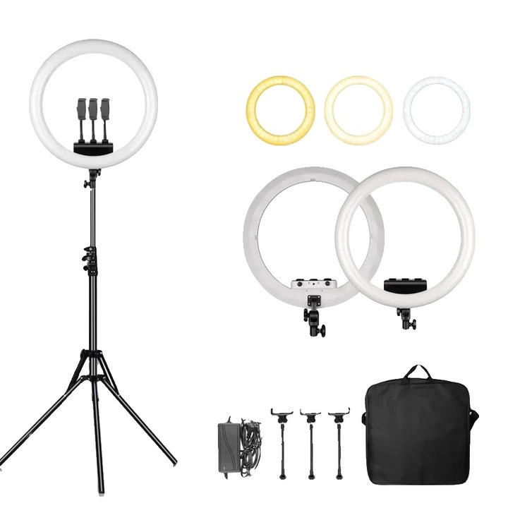Lampa Ring, Luminozitate Reglabila, Unghi Ajustabil 360, 184cm, Negru