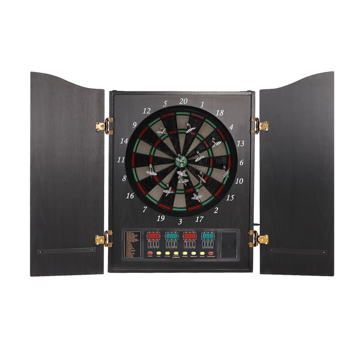 Elektronikus darts tábla falra szerelhető, 16 játékos, fekete, 27 játék, LED