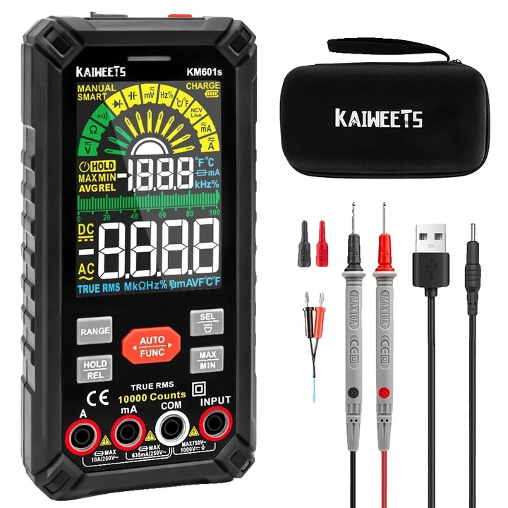 Multimetru digital, 10000 counts, functii de masurare inteligente, 99.99mV-750V, 9.999mA-9.999A, 9.999Hz-9.999MHz, 9.999nF-99.99F