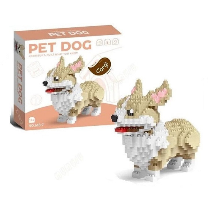 Set cuburi de constructie, Catelus Corgi, 800 piese, +14 ani