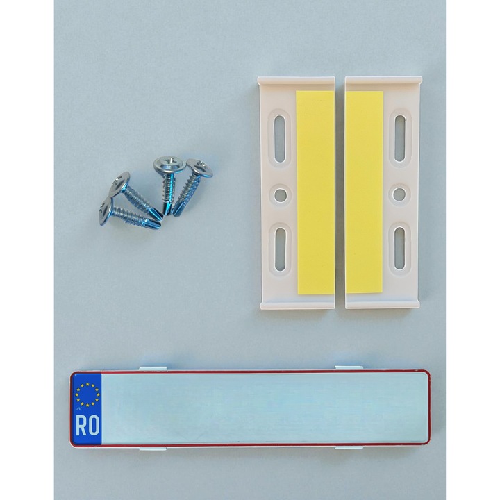 Set suport placute numar inmatriculare auto Slim 4 bucati, alb