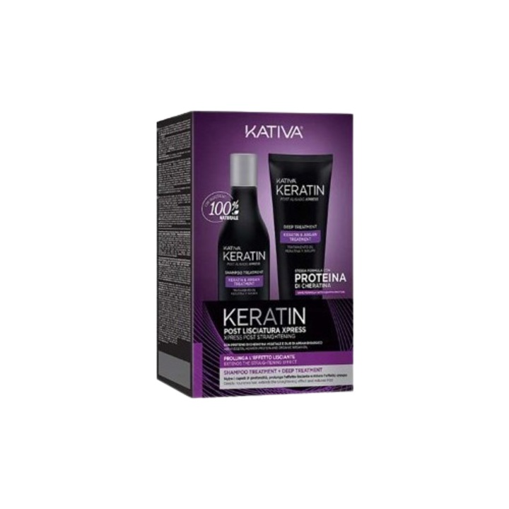 Set pentru ingrijirea parului dupa tratamente de indreptare KATIVA KERATIN EXPRESS POST ALISADO BRASILEÑO 2 buc